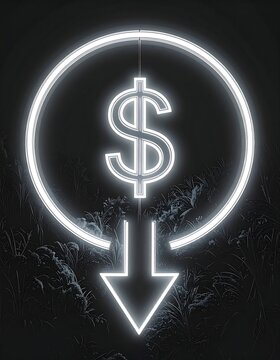 Neon dollar sign with downward arrow