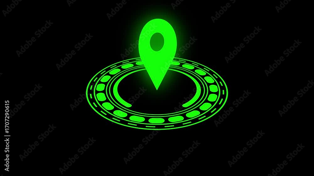 Poster green neon location pointer hud interface animation glowing digital technology abstract seamless loo