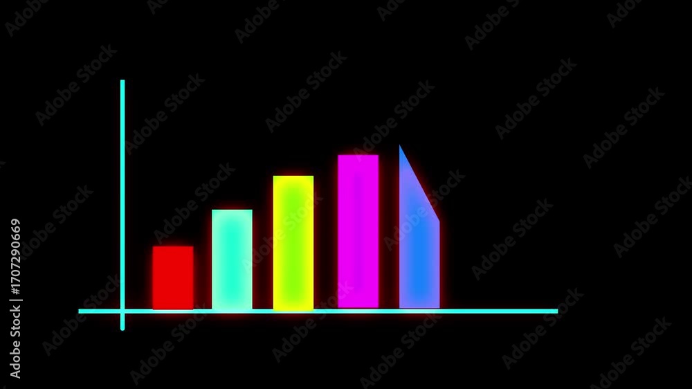 Poster neon bar chart animation abstract bright colors data visualization growth success corporate presenta