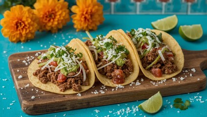 Rustic Plate of Tacos with Garnish