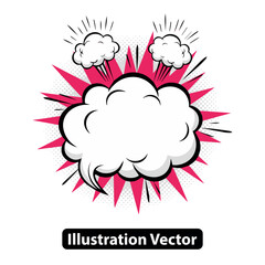 Explosive Comic Book Speech Bubble with Pink Starburst and Clouds Vector
