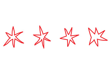 Red hand drawn star icon vector, hand drawn doodle style star shapes element, graphic element for highlight and emphasize