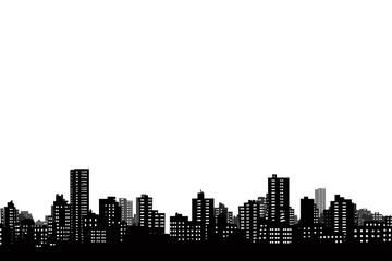 Black And White City Skyline Silhouette On Transparent Background