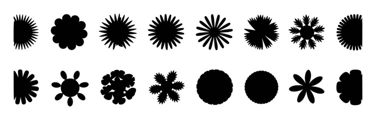 Collection of Black Flower Silhouettes on White Background