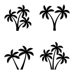 Fototapeta premium Collection of Black Silhouette Palm Tree Icons on White Background