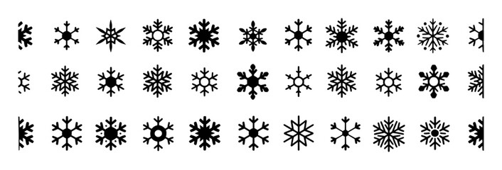Collection of Black Snowflake Icons on White Background