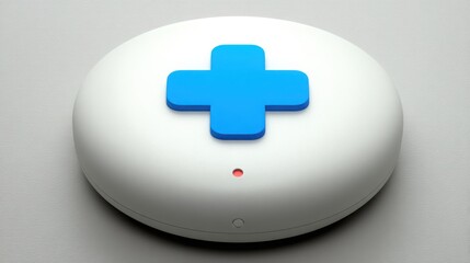 Fototapeta premium Blue cross positioned on a white button symbolizing clarity and focus in content prioritization and design