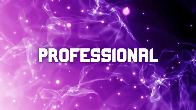 "PROFESSIONAL" text on abstract purple gradient background with glowing particles and ethereal wisps, modern digital design concept