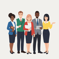 Obraz premium Contemporary Flat Vector Illustration of a Diverse Group of Professionals, Ideal for Concepts of Teamwork, Education, or Business