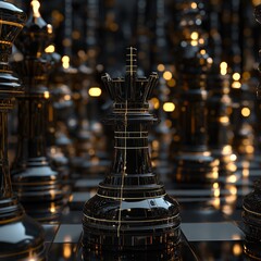 Business plan idea with a futuristic look. It's a strategy game like chess, using black and gold.
