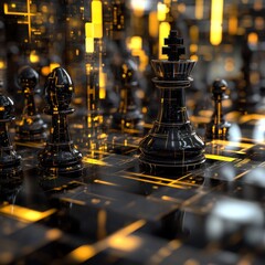 Business plan idea with a futuristic look. It's a strategy game like chess, using black and gold.
