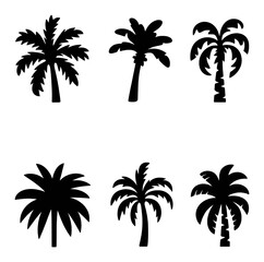 Fototapeta premium Six Silhouette Palm Trees on a White Background