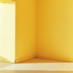 Corner of a room that is yellow and empty.
