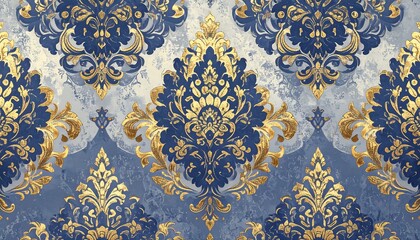 Luxurious damask pattern in blue and gold