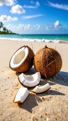Tropical coconuts on a beach
