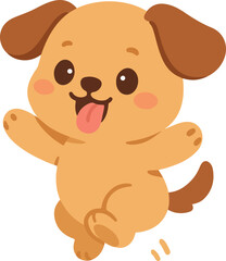 Cute cartoon puppy jumping with joy and excitement. Adorable happy dog character illustration isolated on white background