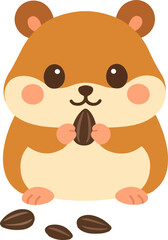 Cute cartoon hamster holding a sunflower seed. Adorable rodent pet illustration for children's designs and pet care concepts