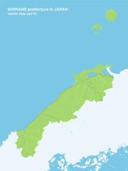 Obraz premium 日本の島根県の緑色のシンプルなロードマップ