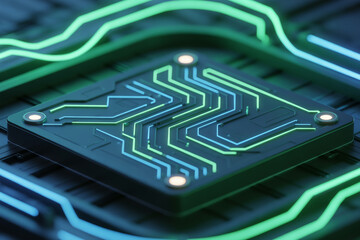 AI-Generated Glowing Circuit Board Close-Up