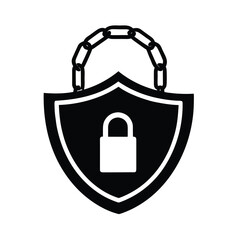 Lock With Chain Shield Flat Vector