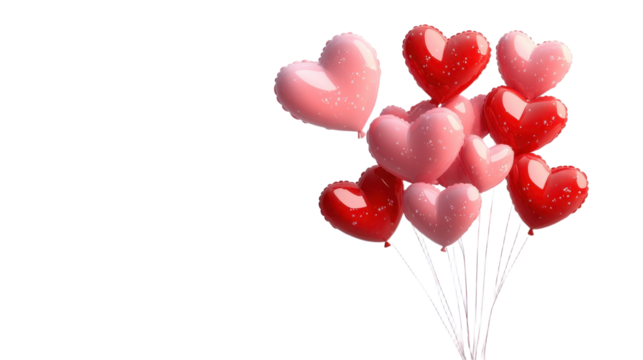Valentine's day background with red and pink hearts like balloons on white background - Powered by Adobe
