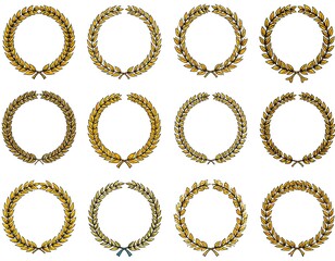 Twelve golden laurel wreaths