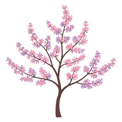 Fototapeta premium Colorful blossoming tree with pink and purple flowers – flat illustration