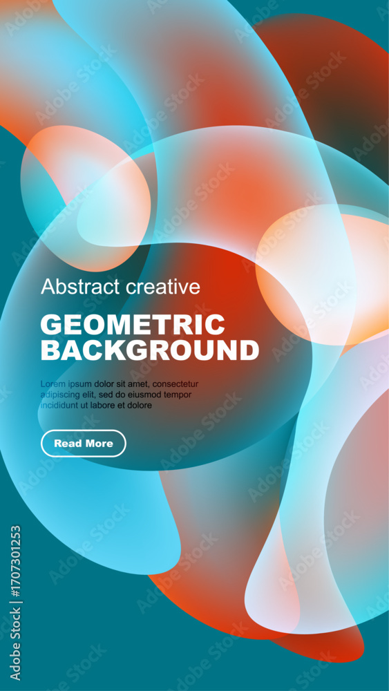 Poster abstract geometric shapes overlap, creating vibrant color gradients. text promotes content with read