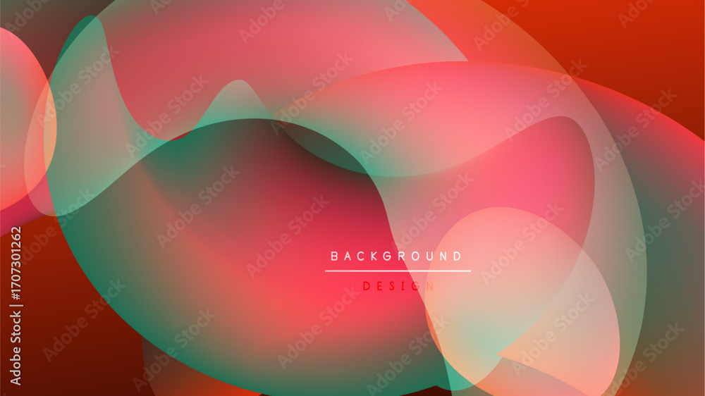Aufkleber abstract fluid shapes overlap, creating vibrant red, teal gradients. dark background emphasizes flow