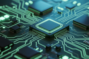 Futuristic AI-Generated Circuit Board Close-Up with Neon Glow