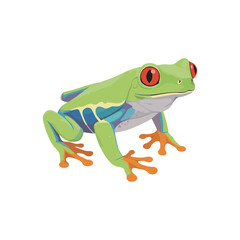 Naklejka premium Colorful red-eyed tree frog in profile view with vibrant green and orange details – flat illustration