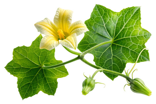 Bottle gourd flower creeper with leaves and buds isolated for botanical study transparent background