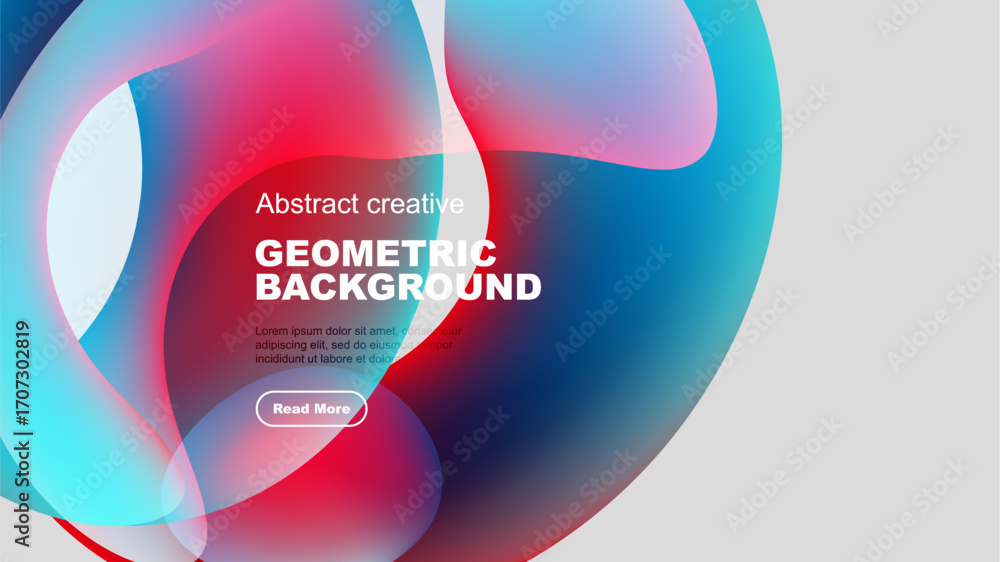 Poster abstract shapes overlap, creating vibrant color gradients. text box present, offering more informati