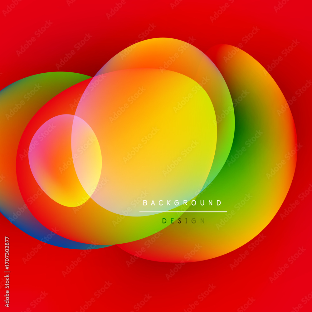 Poster vibrant overlapping circles create colorful abstract background. smooth gradients blend red, yellow,