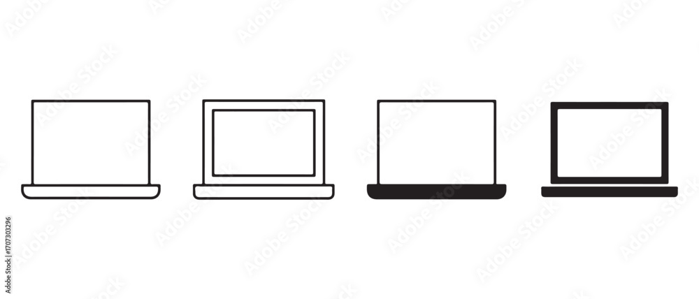 Poster laptop icon set. isolated on white background in outline and solid style.