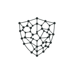 Geometric shield with network of connected nodes and lines &ndash; flat illustration
