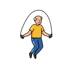 Obraz premium Senior man jumping rope with smile in active lifestyle illustration 