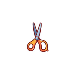 Colorful scissors with orange handles in simple design  