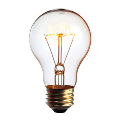 Glowing Glass Lightbulb with Gold Base on Transparent Background