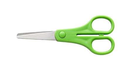 Green plastic children safety scissors isolated.