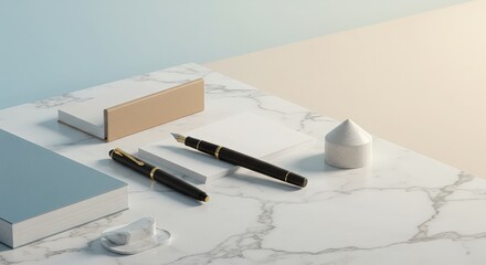 Minimalist Workspace with Elegant Stationery on Marble Surface