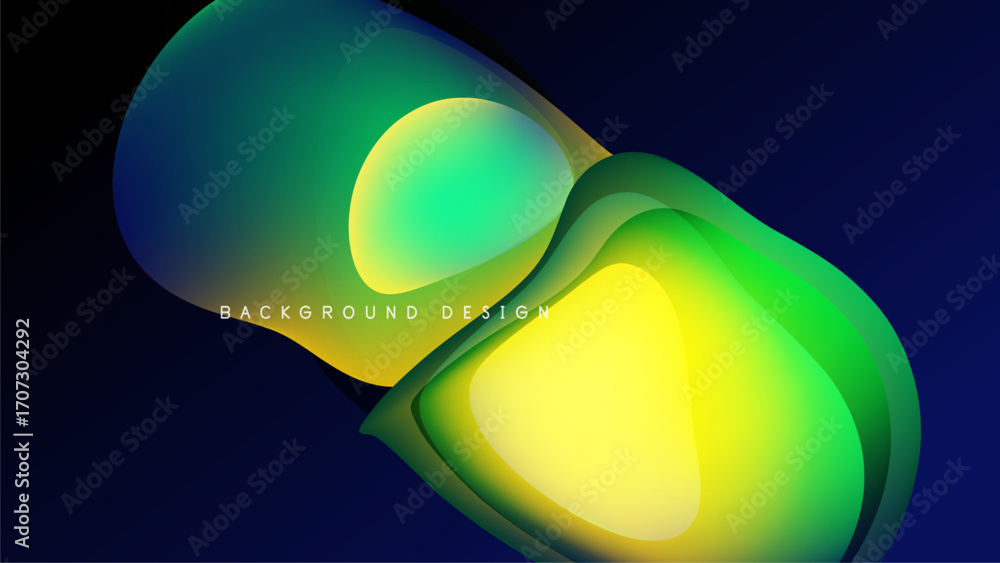 Poster abstract flowing shapes, vibrant colors, dark background. gradient effect creates dynamic visual imp