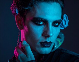 Neon Gothic Fashion Portrait with Editorial Makeup