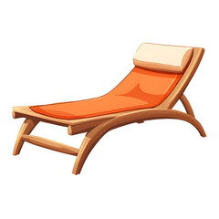 Orange Chaise Lounge with Wooden Frame on Transparent Background