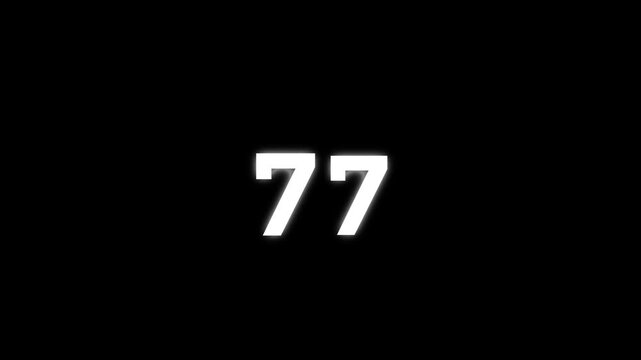 Number 77 text icon animation digit countdown anniversary template sign symbol on black background. business number icon 4k video
