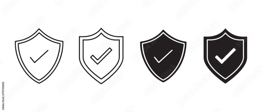 Poster shield with check mark icons. isolated on white background in vector.
