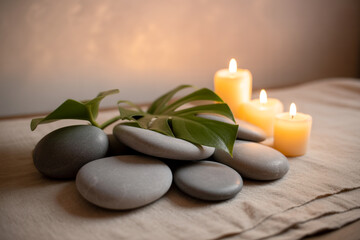 Minimalist Spa Scene with Stacked Stones and Calm Ambiance