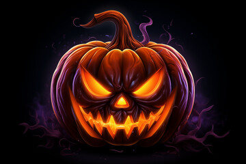 Glow-in-the-dark Jack-o'-lantern in neon style Spooky Isolated
