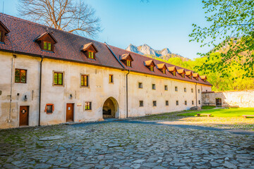 Medieval monastery Cerveny Klastor near Peak Tri Koruny or Trzy Korony in Pieniny National park in Slovakia and Poland © Zedspider