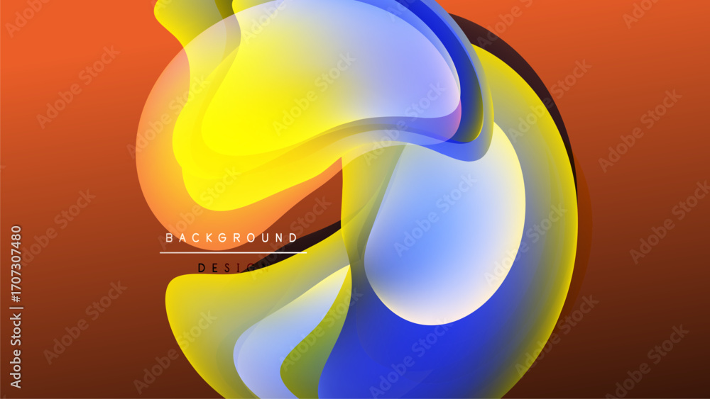 Poster abstract fluid shapes blend, creating vibrant color gradients. dynamic composition against dark back